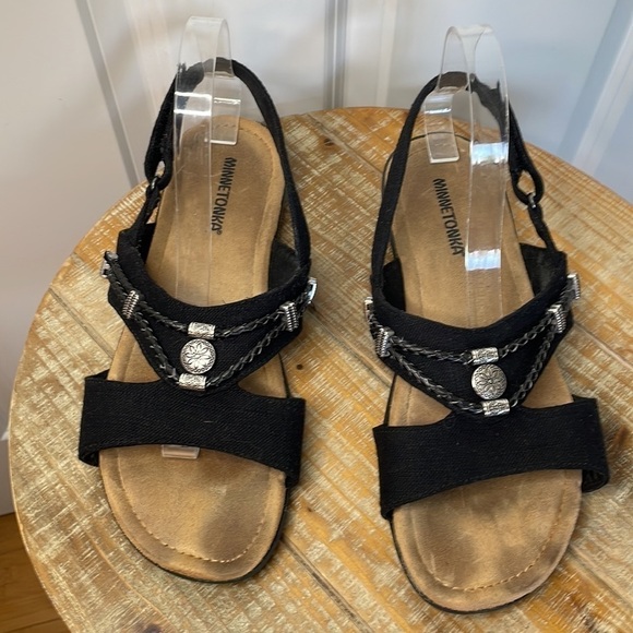 Minnetonka Silvie Slingback Sandals Black Size 10 - Picture 4 of 10